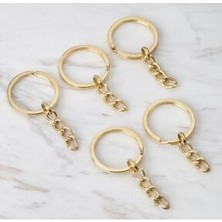 Prestij Boncuk 50 Adet Zincirli Anahtarlık Halkası Amigurumi Makrome Anahtarlık 2.5 cm Gold