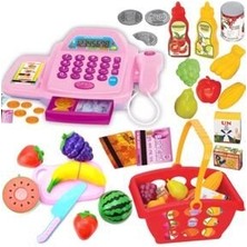 Depomiks Oyuncak Yazar Kasa Pilli Sesli Barkod Okuyuculu + Market Sepeti + Kesilebilen Meyve Sebze Set