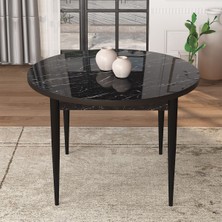 Canisa Mita Serisi 90X90 Yuvarlak Siyah Mermer Desen Mutfak Masası