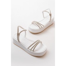 Shemard  Beyaz Taşlı Dolgu Kadın Sandalet