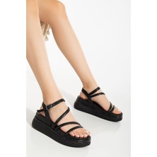 Siyah Dolgu Topuk Kadın Sandalet