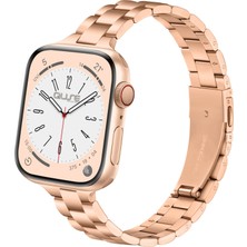 Quse Apple Watch Seri SE/11/10/9/8/7/6/5/4/3 ile Uyumlu 42MM-41MM-40MM-38MM Üç Bakla Paslanmaz Çelik İnce Kordon Rose Gold
