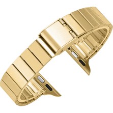 Quse Apple Watch Seri SE/11/10/9/8/7/6/5/4/3 ile Uyumlu 46MM-45MM-44MM Çelik Bilezik Ince Metal Kordon Gold