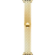 Quse Apple Watch Seri SE/11/10/9/8/7/6/5/4/3 ile Uyumlu 46MM-45MM-44MM Bal Peteği Çelik Kordon Gold