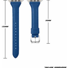 Quse Apple Watch Seri SE/10/9/8/7/6/5/4/3 42MM- 41MM-40MM-38MM Uyumlu Ince Deri Kordon Mavi