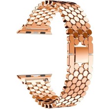 Quse Apple Watch Seri SE/10/9/8/7/6/5/4/3 42MM-41MM-40MM-38MM Bal Peteği Çelik Kordon Rose Gold