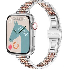 Quse Apple Watch Seri SE/10/9/8/7/6/5/4/3 ile Uyumlu 46MM-45MM-44MM-42MM Çelik İnce Jubilee Kordon Gümüş / Rose