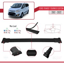 Acpar Ford Transit Tourneo - Custom 2012-2023 Arası ile Uyumlu Fly Model Ara Atkı Tavan Barı Siyah 3 Adet Bar