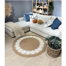 Hasır Jüt Halı El Örgüsü Halı Kilim Yıkanabilir Çift Taraflı Yuvarlak