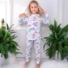 Lolliboom Kids Kız Çocuk Gri Melange Üzeri Çok Renkli Sevimli Efsanevi At Desenli Basic Pijama Takımı 2 Parça