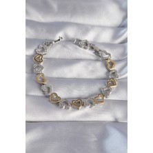 Style Of Carmen Vip Seri Pirinç Çift Renkli Zirkon Taşlı Içi Boş Kalp Tasarımlı Bileklik