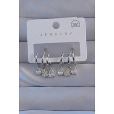 Style Of Carmen Pirinç Gümüş Renk Zirkon Taşlı Damla Model Çoklu Görünüm Yarım Halka Küpe