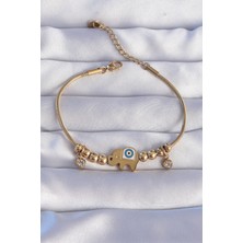 Style Of Carmen 316L Çelik Gold Renk Zirkon Taşlı Nazarlı Fil Tasarımlı Bileklik
