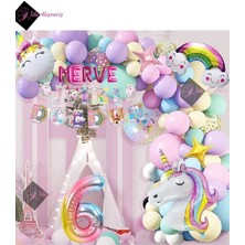 Store 5 Harfli 6 Yaş Karakterli Unicorn Temalı Iyi Ki Doğdun Makaron Balon Doğum Günü Parti Kutlama Seti