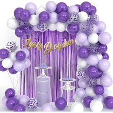 Store Lüks Mor Lila Beyaz Doğum Günü Balon Zincir Seti