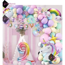 Store 9 Yaş Karakterli Unicorn Temalı Iyi Ki Doğdun Makaron Balon Doğum Günü Parti Kutlama Seti