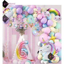 Store 6 Yaş Karakterli Unicorn Temalı Iyi Ki Doğdun Makaron Balon Doğum Günü Parti Kutlama Seti