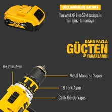 Prohummer PH-SM097 Çelik Gövde Full Set 58VF Çift Akülü Vidalama Matkap (Sarı)