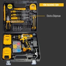 Prohummer PH-SM097 Çelik Gövde Full Set 58VF Çift Akülü Vidalama Matkap (Sarı)