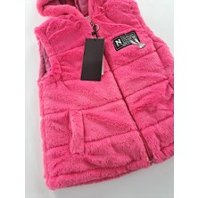 Bonboner Kids Kız Çocuk Yelek Peluş Kapüşonlu Içi Astarlı Pembe ve Pudra Pembe Renk Seçenkleri Cep Detaylı Fermuar
