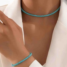 By Song Jewelry Turkuaz Doğaltaş Kolye Bileklik Seti