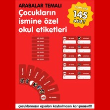 Etiketim Arabalar Temalı Okul Etiketi