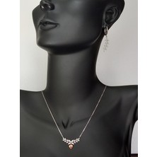 Keskin Gümüş 925 Ayar Gümüş Kalp Zeytin Dalı Yaprak Tasarım Gold Trend Kadın Kolye Küpe Set A