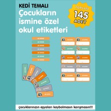 Etiketim Kedi Temalı Isme Özel Okul Etiketi