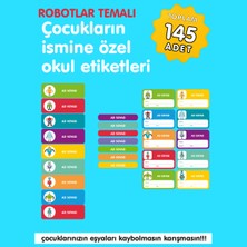 Etiketim Sevimli Robotlar Temalı Isme Özel Okul Etiketi