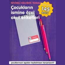 Etiketim Sevimli Kelebekler Temalı Isme Özel Okul Etiketi