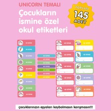 Etiketim Sevimli Unicorn Temalı İsme Özel Okul Etiketi