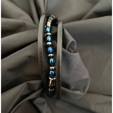 Magicgrange Erkek Bileklik Orjinal Deri Doğaltaş Hematit Güçlü Zihin  Özel Genç Platinium Serisi