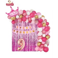 Store Pembe Beyaz Konseptli 9 Yaş Kraliçe Taçlı Doğum Günü Balon Zincir Seti