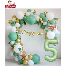 Store Mat Yeşil 5 Yaş Folyo Balon Happy Birthday Kaliğrafi Yeşil Gold Beyaz Doğum Günü Parti Seti