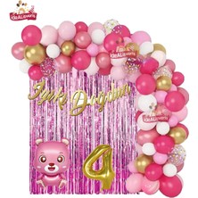 Store Pembe Ayıcık Gold 4 Yaş Folyo Balonlu Iyi Ki Doğdun Yazılı Pembe Gold Doğum Günü Parti Seti