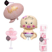 Store Lüks Hastane Oda Süsleme Seti Kız Bebek Folyo - Hello Baby Folyo - 4 Baby Kutu - 7 Li Stant