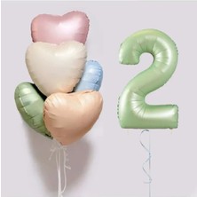 Store 5 Adet Retro Kalp Folyo Balon Buketi Seti  Su Yeşili Rakam Folyo Balon  Doğum Günü Balon Seti Süsü