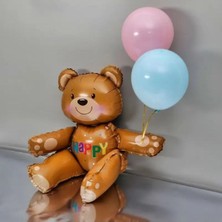 Store Hayvan Temalı Folyo Balonlu Kahverengi 1 Yaş Doğum Günü Parti Seti Balon Seti