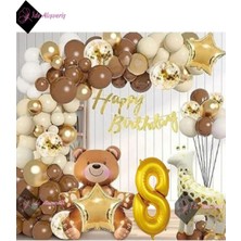 Store Hayvan Temalı Folyo Balonlu Kahverengi 8 Yaş Doğum Günü Parti Seti Balon Seti