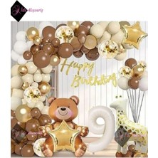 Store Ayıcık Zürafa Temalı Folyo Balonlu , Krem 9 Yaş Doğum Günü Parti Seti Balon Seti