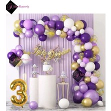 Store 3 Yaş Macaron Mor Balon Zinciri Seti Gölge Mor Altın Balon Dekorasyon