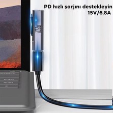 Polham 3A 102W Microsoft Surface Pro 3,4,5,6,7,8, Ile Uyumlu Type C Şarj Çevirici Adaptör, Akım ve Isı Korumalı