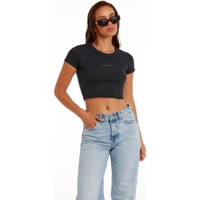 Birdiejay Your New Go-To Cropped Baby Tee Siyah Kısa Kollu Crop T-Shirt