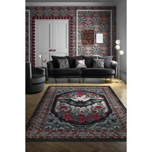 Homshtag Nuh'un Gemisi Koleksiyonu Yarasa Temalı Çiçekli Bordo Siyah Renkli Bordürlü Konsept Halı