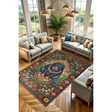 Homshtag Nuh'un Gemisi Koleksiyonu Tazmanya Canavarı Temalı Çiçekli Çok Renkli Bordürlü Konsept Halı