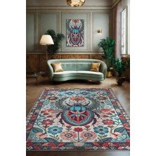 Homshtag Nuh'un Gemisi Koleksiyonu Böcek Temalı Çiçek Desenli Vintage Renkli Bordürlü Konsept Halı