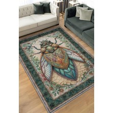 Homshtag Nuh'un Gemisi Koleksiyonu Ağustos Böceği Temalı Çiçekli Çok Renkli Bordürlü Konsept Halı