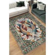 Homshtag Nuh'un Gemisi Koleksiyonu Japon Balığı Temalı Çiçekli Soft Renkli Bordürlü Konsept Halı