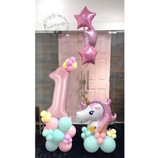 Parti Avm Unicorn Balon Seti Pembe Rakam Balonlu Unicorn Temalı Doğum Günü Karşılama Seti