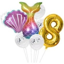 Parti Avm Deniz Kızı Balon 7li Set ( Denizkızı Deniz Kabuğu Rakam Balon ve Pullu Şeffaf Balon Buketi )